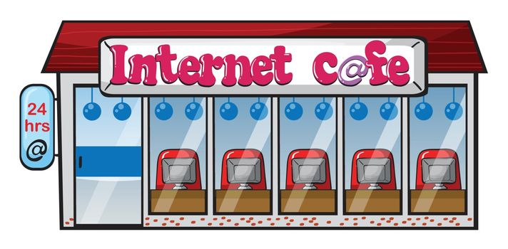 illustration of an internet cafe house on a white background