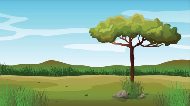 Illustration of a tree and a beautiful landscape