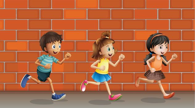 Illustration of kids running in front of wall