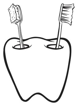 Illustration of a tooth-shaped toothbrush holder on a white background