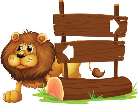 Illustration of a lion and the signboard on a white background