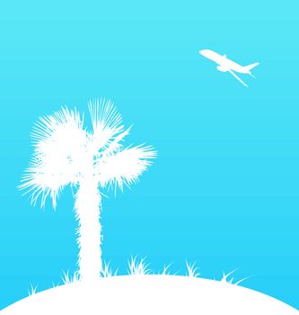 Illustration summer background with palm tree and airplane - vector
