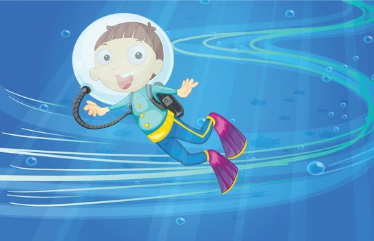 illustration of under water boy