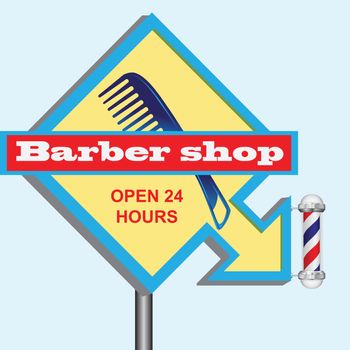 Barbershop sign with an arrow indicating the direction. Vector illustration.