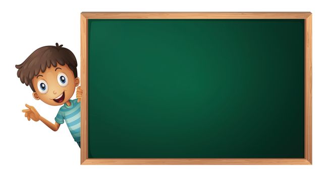 illustration of a boy and a green board on a white background