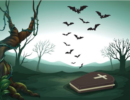 Illustration of a graveyard in the forest