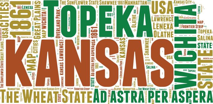 Kansas USA state map vector tag cloud illustratio