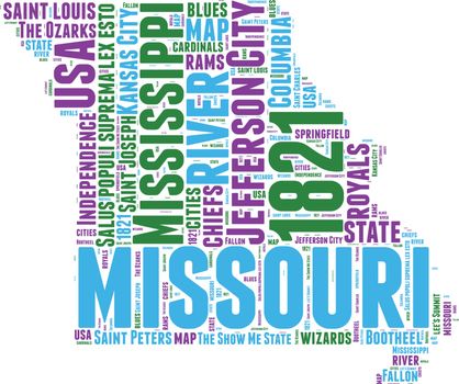 Missouri USA state map vector tag cloud illustration
