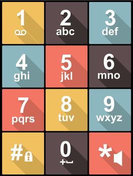 phone keypad Icons in Flat Design for Web and Mobile. Square buttons