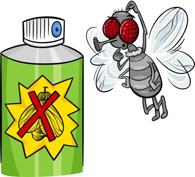 Cartoon Illustration of Funny Fly and Bug Spray