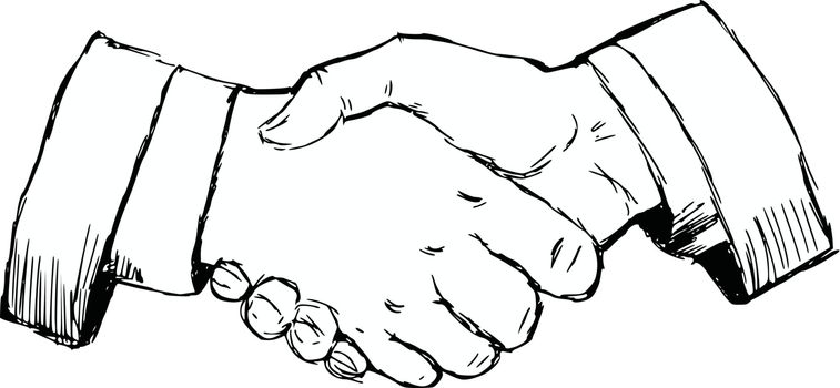 hand drawn, cartoon, sketch illustration of handshake