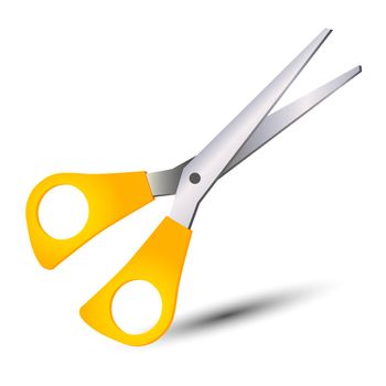 open scissors icon with plastic yellow handle