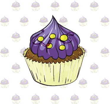 Illustration of a cup cake with violet icing
