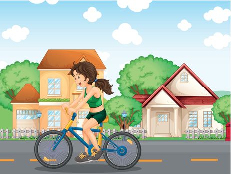Illustration of a girl biking
