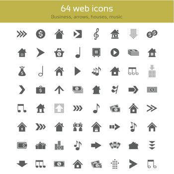 Set of icons for web design. Collection themes: business, arrows, houses, music