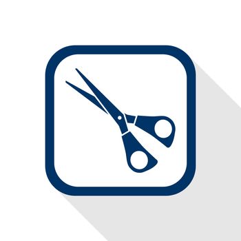 square blue icon scissors with long shadow