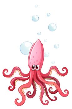 Illustration of a pink octopus on a white background