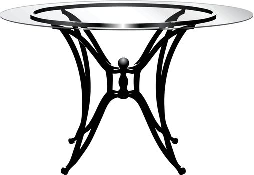 Glass round table on steel legs. Vector illustration without trace.