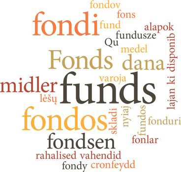 illustration of the word funds in word clouds isolated on white background
