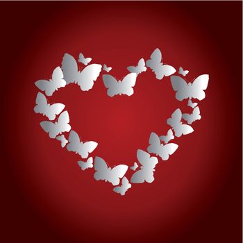 Heart in the form of butterflies on a red background