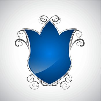 Illustration of Floral Decorated Blue Shield, Copyspace 