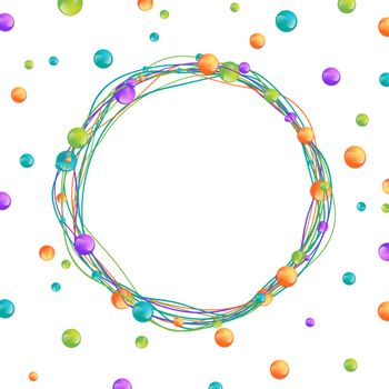 Multicolored Beads Round Frame Over White, Copyspace 