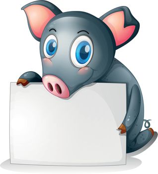 Illustration of a black pig holding an empty signage on a white background