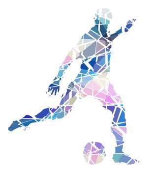 Editable vector mosaic illustration of a man kicking a football
