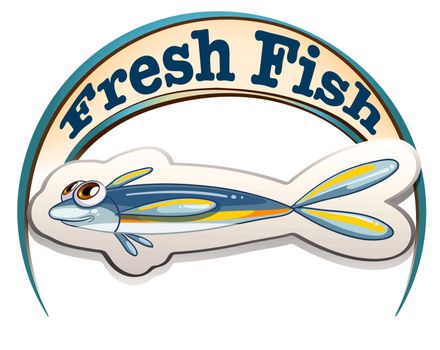 Illustration of a fresh fish label with a small fish on a white background