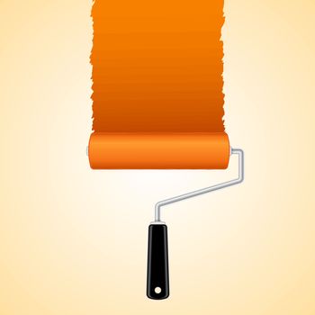 Paint roller brush with orange, vector illustration