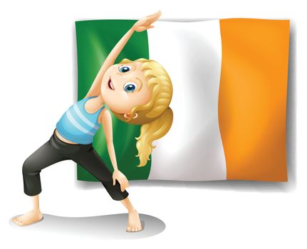 Illustration of a girl and the flag of Ireland on a white background