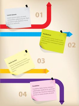 Business infographics with notes pinned to background