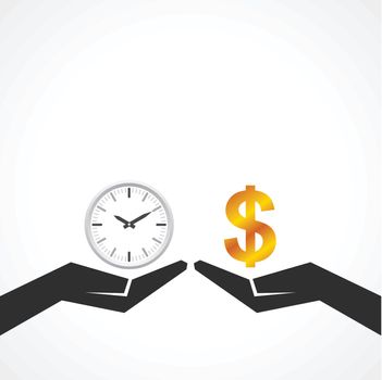 Hand hold dollar and clock symbol to compare their value stock vector