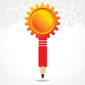 Illustration of creative red gear pencil with copy-space