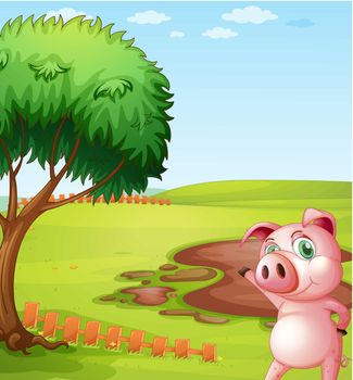 Illustration of a pig introducing the pig farm