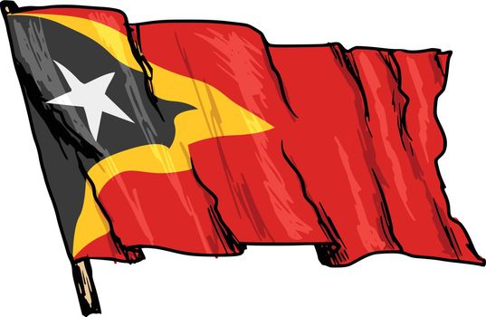 hand drawn, sketch, illustration of flag of East Timor