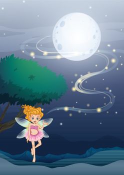Illustration of a night angel floating in the middle of the night