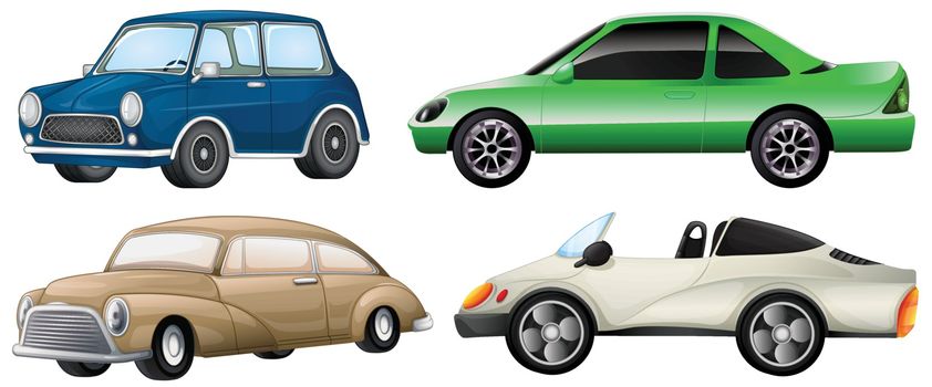 Illustration of the four sets of luxury cars on a white background