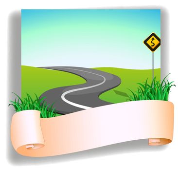 Illustration of a road with a signage on a white background