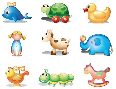 Illustration of the different toys for kids on a white background