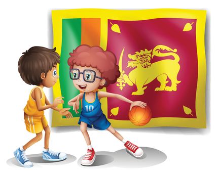 Illustration of the flag of Sri Lanka with the two basketball players on a white background