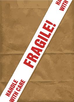 A fragile with care sticky tape banner as found on delicate parcels