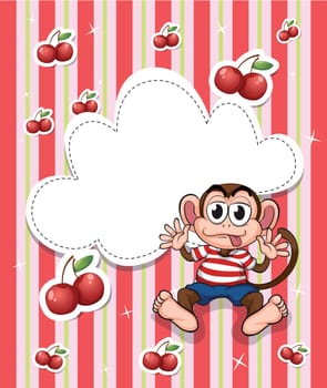 Illustration of a stationery with cherries and a playful monkey