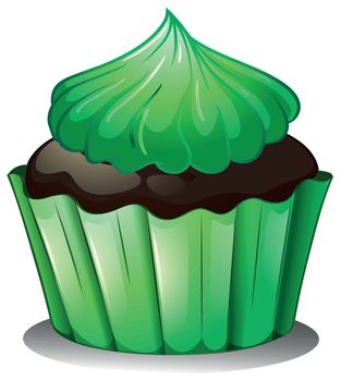 Illustration of a cupcake with green icing on a white background