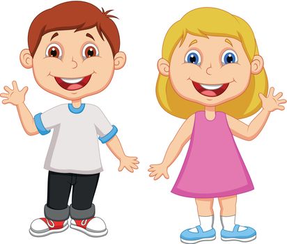 Vector Illustration Of Boy and girl waving hand