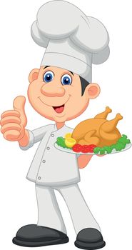 Vector Illustration Of Chef with roasted chicken