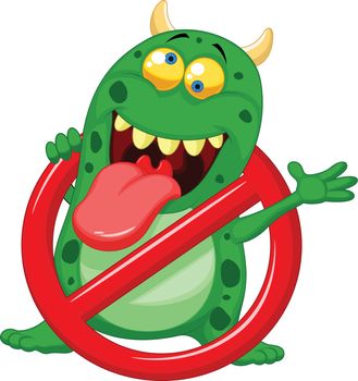 Vector Illustration Of Stop virus - green virus in red alert sign