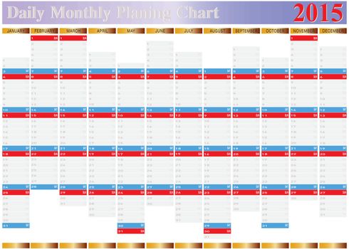 Vector of Daily Monthly Planing Chart Year 2015.