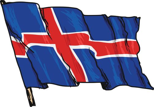 hand drawn, sketch, illustration of flag of Iceland