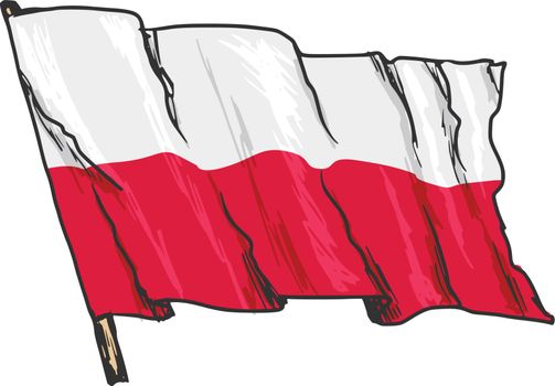 hand drawn, sketch, illustration of flag of Poland